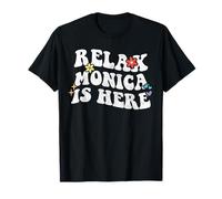 Retro Groovy Relax Monica Is Here Funny Mother's Day Nome Maglietta