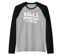 Retro Groovy Relax WEDNESDAY Is Here Funny Mother's Day Nome Maglia con Maniche Raglan