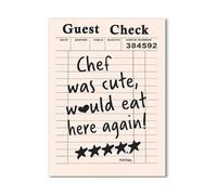 Retro Guest Check Wall Art - “Chef Was Cute Would Eat Here Again” Funny Poster, Trendy Kitchen Decor for Bar Cart, Cafe & Dining Room (Unframed,08x12inch(20x30cm))