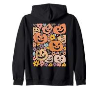 Retro Halloween Zucca Fiori Grafica spettrale Autunno estetico Felpa con Cappuccio