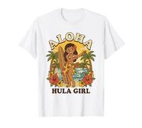 Retro Hawaii Aloha Hula Girl Tavola da Surf Tropical Beach Tramonto Maglietta