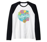 Retro Hawaii Aloha Surf Club Tropical Ibisco Flower Beach Maglia con Maniche Raglan