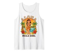 Retro Hawaii Hula Girl Aloha Tavola da Surf Tropical Beach Tramonto Canotta