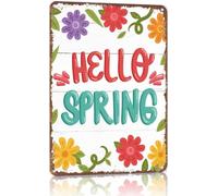 Retro Hello Spring Metal Sign Cafe Patio 8 X 12 in