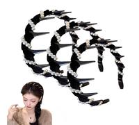 Retro High Skull Pearl Headband, Tooth Hair Comb Headband, Wave Headbands for Women (A*Black)