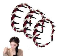 Retro High Skull Pearl Headband, Tooth Hair Comb Headband, Wave Headbands for Women (A*Red)