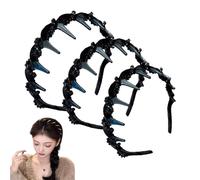 Retro High Skull Pearl Headband, Tooth Hair Comb Headband, Wave Headbands for Women (B*Black)
