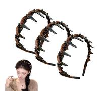 Retro High Skull Pearl Headband, U Shape Fashion Tooth Hair Comb Headband, Wave Hair Band (B* Brown)