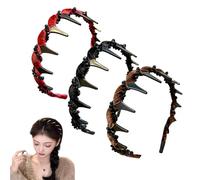 Retro High Skull Pearl Headband, U Shape Fashion Tooth Hair Comb Headband, Wave Hair Band (B* Brown+Black+Red)