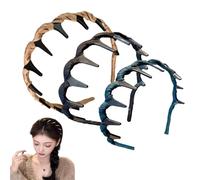 Retro High Skull Pearl Headband, U Shape Fashion Tooth Hair Comb Headband, Wave Hair Band (C* Brown+Black+Green)