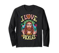 Retro Hippie Groovy I Love Pickles & Jesus Pickle Vegetariano Maglia a Manica