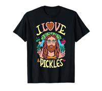 Retro Hippie Groovy I Love Pickles & Jesus Pickle Vegetariano Maglietta