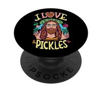 Retro Hippie Groovy I Love Pickles & Jesus Pickle Vegetariano PopSockets PopGrip Adesivo
