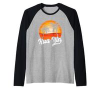 Retro Hua HIN Tramonto Palme Vintage Travel Design Maglia con Maniche Raglan