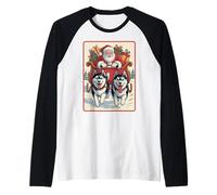 Retro Husky Christmas Sled Team - Slitta per Cani di Babbo Natale Maglia con Maniche Raglan