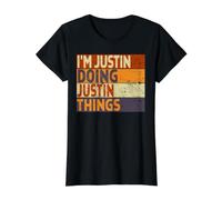 Retro I'm Justin Doing Justin Things Divertente Scherzo di Compleanno Maglietta con Stampa Grafica Economica, Donna, Nero, M