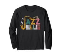 Retro Jazz Saxophone Player Sax Piano Maglia a Manica