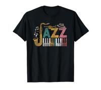 Retro Jazz Saxophone Player Sax Piano Maglietta