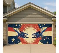 Retro Jet Fighter Copertura per porta del garage, grande striscione patriottico decorazioni per feste all'aperto 390 x 180 cm