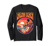 Retro Laguna Beach Tramonto California Costiera Viaggio Maglia a Manica
