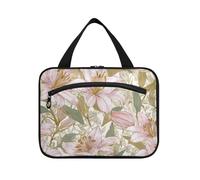 Retro Lilies Pattern William Morris Style Hanging Mens Travel Bag con gancio, Designer Unisex Trucco Borse per il Viaggio Must Backpacking estuches para maquillaje, Motivo retrò con gigli in stile