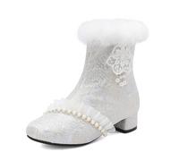 Retro Lolita - Stivali da neve da donna, in pizzo, con cerniera laterale, punta rotonda, tacco a blocco, caldi stivaletti invernali corti, Blu, 38 EU