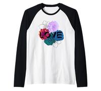 Retro Love Flower Blossom Elegante Vintage Testo Line Art Maglia con Maniche Raglan