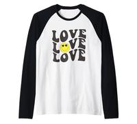 Retro Love Graphic Happy Face Cuore Occhi Sorriso Positività Maglia con Maniche Raglan