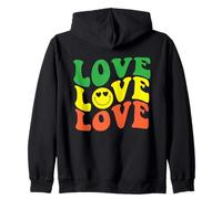 Retro Love Rasta Happy Face Cuore Occhi Groovy Sorriso Face Fun Felpa con Cappuccio