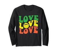 Retro Love Rasta Happy Face Cuore Occhi Groovy Sorriso Face Fun Maglia a Manica