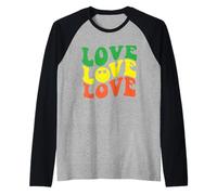 Retro Love Rasta Happy Face Cuore Occhi Groovy Sorriso Face Fun Maglia con Maniche Raglan