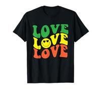 Retro Love Rasta Happy Face Cuore Occhi Groovy Sorriso Face Fun Maglietta