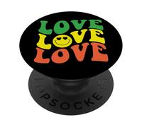 Retro Love Rasta Happy Face Cuore Occhi Groovy Sorriso Face Fun PopSockets PopGrip Adesivo