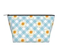 Retro margherite fiori blu motivo a quadri, Borsa da toilette Borsa per trucco Borsa per cosmetici Borsa da toilette da viaggio portatile