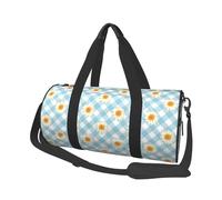 Retro margherite fiori blu motivo a quadri, Borsone da viaggio di grande capacità Borsa rotonda Borsa da viaggio sportiva Borsa da viaggio Borsa da fitness