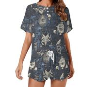Retro Massoneria E Satanismo Delle Donne Pigiama Set Camicia A Maniche Corte E Pantaloncini 2 Pezzi Loungewear Sleepwear, Stile:, 4XL
