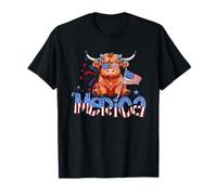 Retro Merica 4 luglio Highland Cow Maglietta