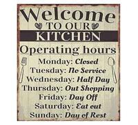 Retro Metal Sign Welcome to Our Kitchen Vintage Kitchen Wall-Art Outdoor Decor Rustic Tin Plaque for Home Cafe Hotel 8 X 12 inch