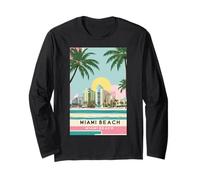 Retro Miami Beach Vibes con palme e Art Deco sotto il sole Maglia a Manica