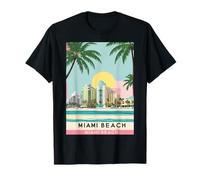 Retro Miami Beach Vibes con palme e Art Deco sotto il sole Maglietta