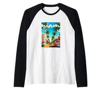 Retro Miami Summer Palm Tree Street Classic Car Graphic Maglia con Maniche Raglan