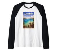 Retro Michigan Torch Lago Traverse City Up North Travel Art Maglia con Maniche Raglan