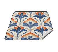Retro Modello Fiore Blu Arancio Art Deco Impermeabile Campeggio Coperta Impermeabile All'aperto Coperte Picnic Grande per Adulti Regalo Estivo esterillas de playa
