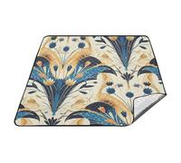 Retro Modello Fiore Blu Arancione Art Deco Impermeabile Picnic Basket Set XXL Camping Party Coperta da Picnic Portatile per Outdoorsy Persone Picnic Articoli tapete para playa
