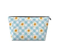 Retro motivo a quadri blu con fiori di margherite, Borsa da toilette Borsa per trucco Borsa per cosmetici Borsa da toilette da viaggio portatile