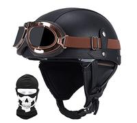 Retro Moto Casco Mezzo, Vintage Motorcycle Casco, Certificazione DOT/ECE, Occhiali Da Sole Incorporati, Con Passamontagna Maschera, Materiale ABS, Fodera Traspirante, Con Occhiali