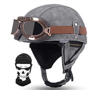 Retro Moto Casco Mezzo, Vintage Motorcycle Casco, Certificazione DOT/ECE, Occhiali Da Sole Incorporati, Con Passamontagna Maschera, Materiale ABS, Fodera Traspirante, Con Occhiali