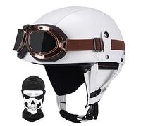Retro Moto Casco Mezzo, Vintage Motorcycle Casco, Certificazione DOT/ECE, Occhiali Da Sole Incorporati, Con Passamontagna Maschera, Materiale ABS, Fodera Traspirante, Con Occhiali