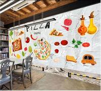 Retro Multicolore Cartoon Pizza Fast Food 3D Carta Da Parati Facile Installare Mobili Sfondi Ufficio Divano Camera Letto Sfondo Decorazione Murale-150cm×105cm