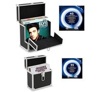 Retro musique Custodia in alluminio per dischi in vinile da 30,5 cm con patta frontale pieghevole per un migliore accesso ai tuoi LP, contiene fino a 40 LP (in custodia in PVC), include 40 custodie